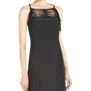 BCBGMAXAZRIA Silk Fringe Dress Tunic with Black